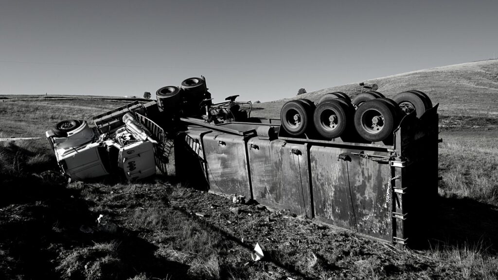 Truck overturned after an accident